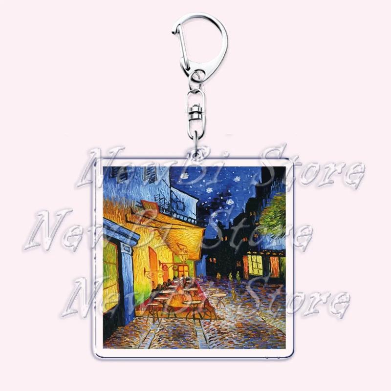 Hot Impressionism Art Keychain for Accessories Bag Van Gogh Monet Mona Lis Oil Painting Pendant Chain Ring Keyring Jewelry Gifts