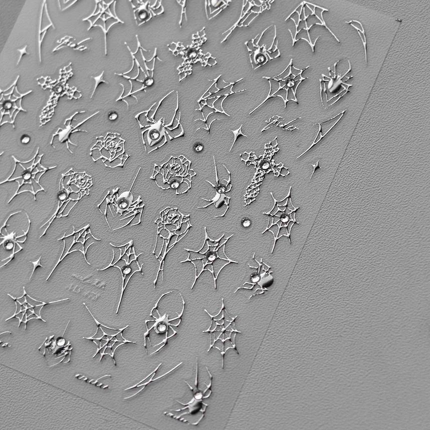 1 pièce Autocollant Ongles Toile d'Araignée 5D Croix Argent Blanc Noir Paillettes Strass Transparent Rose Auto-Adhésif Autocollant Nail Art