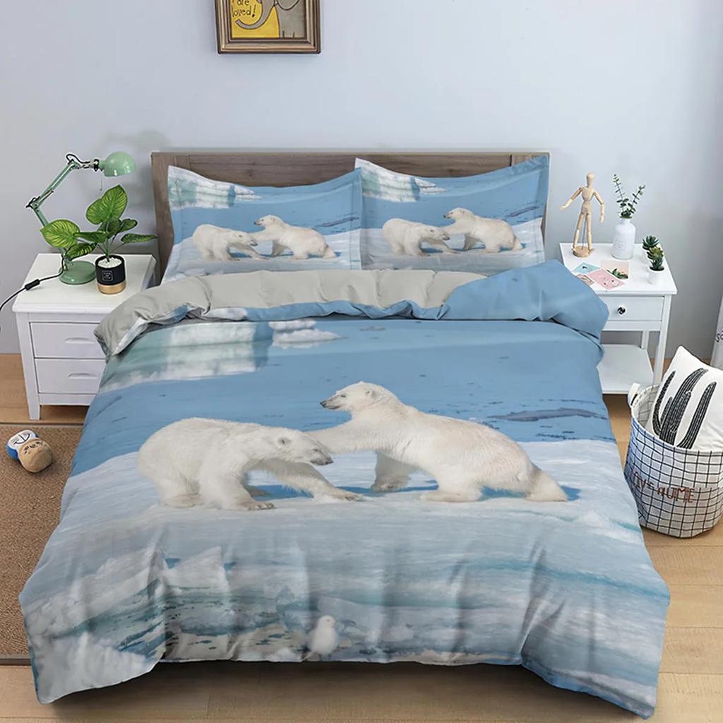 Polar Bear Duvet Cover 3D Lovely White Arctic Animals Kids Teens Women Wildlife Arctic Scenery Theme Quilt Cover Room Decoration