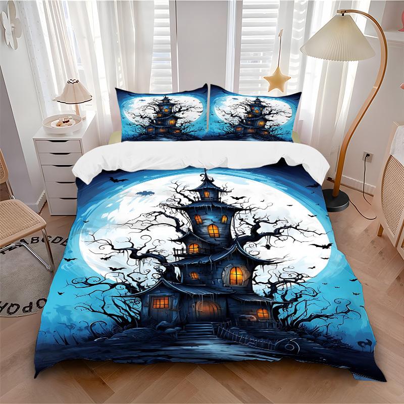 

3pcs bedding set Haunted House Moonlit Night Includes 1 Comforter + 2 Pillowcases, Without Pillow Inserts, Soft Comfortable, Lightweight Breathable056 135x200cm