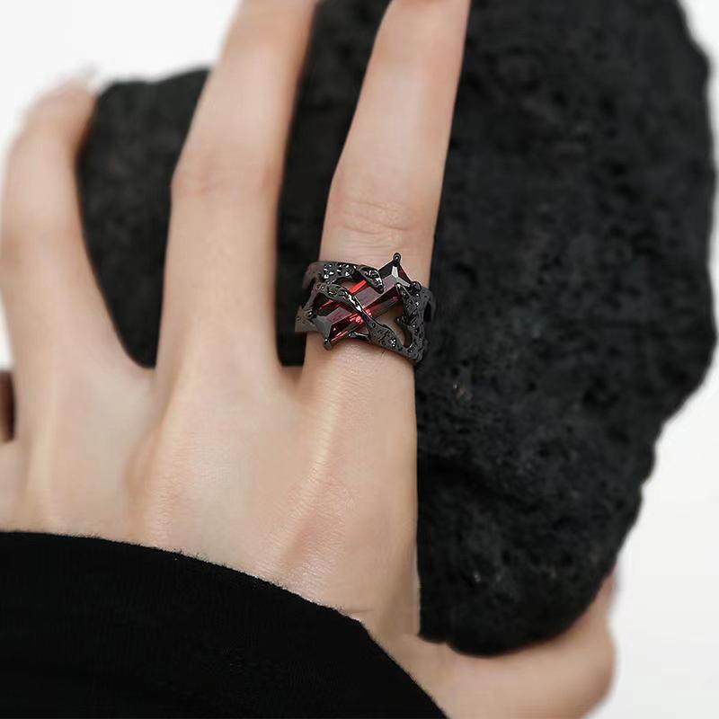 Red Zircon Ring Dark Y2K Ring Retro Dominant European And American Cross Border Couple Ring