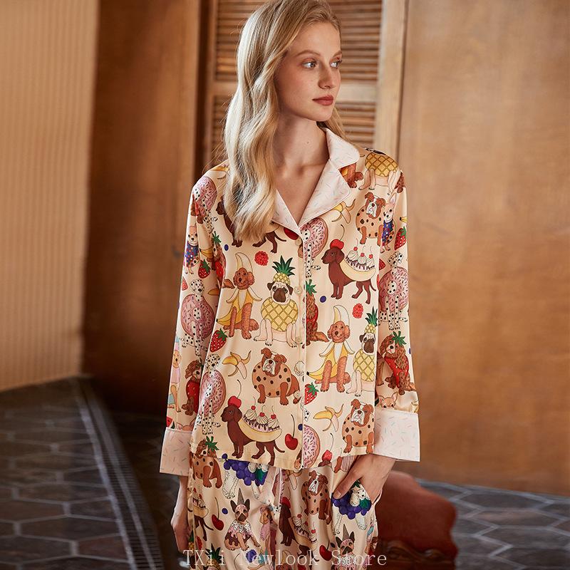 Fashion Comfortable  Pajamas Women's High-end Sense  Style Lapel Spring and Summer Long Sleeve Home Suit