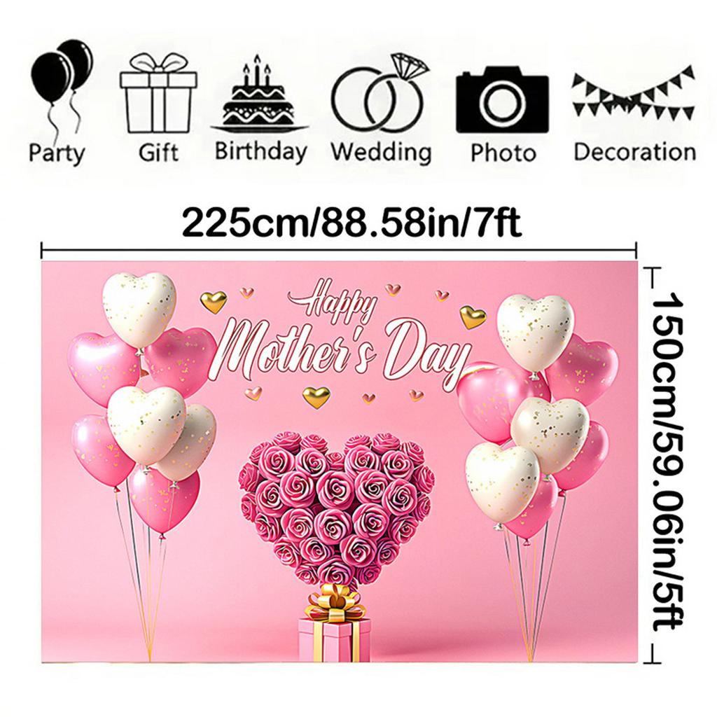 Happy Mother's Day Backdrop for Photography Love Heart Pink Balloons Floral Flower Mother's Party Decor Background Photo Studio