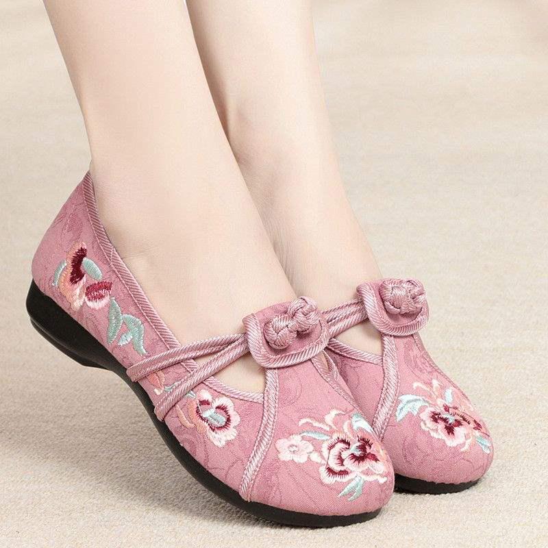Dames Hanfu Geborduurde Etnische Zachte Zool Ronde Neus Antislip Stoffen Schoenen
