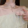 Sweet lace flower crystal imitation pearl tassel silver needle earrings elegant earrings
