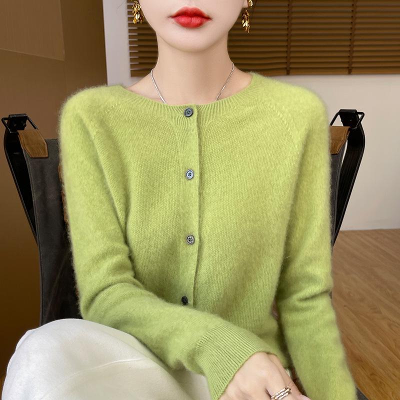 2026 Autumn/Winter Women's Seamless Cashmere Crew Neck Sweater - High-end Pure Wool Knitted Cardigan
