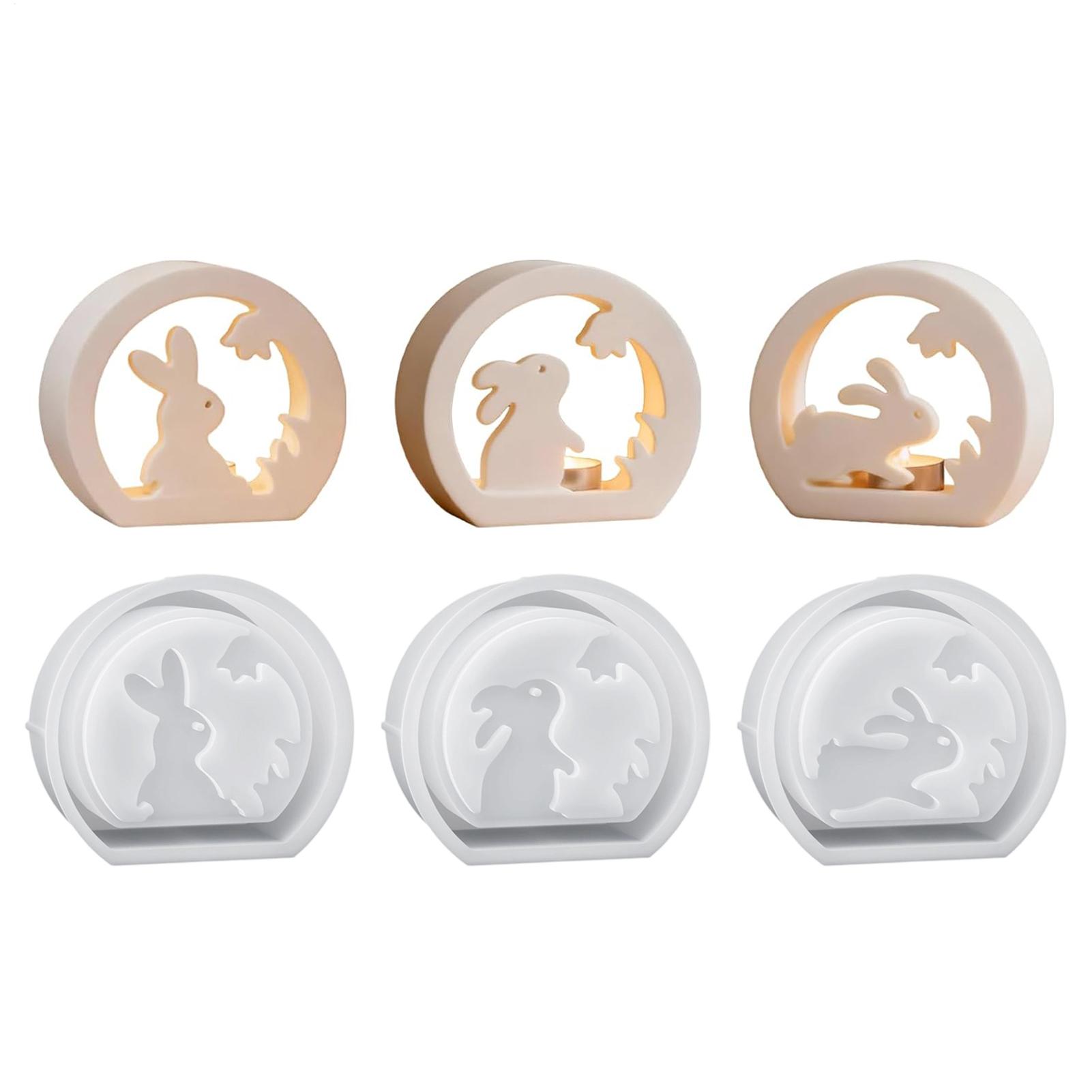 

DIY Пасхальный кролик полый подсвечник 3 штуки Многоразовая силиконовая форма кролика Пасхальный полый подсвечник Эпоксидные формы Форма для заливки CN