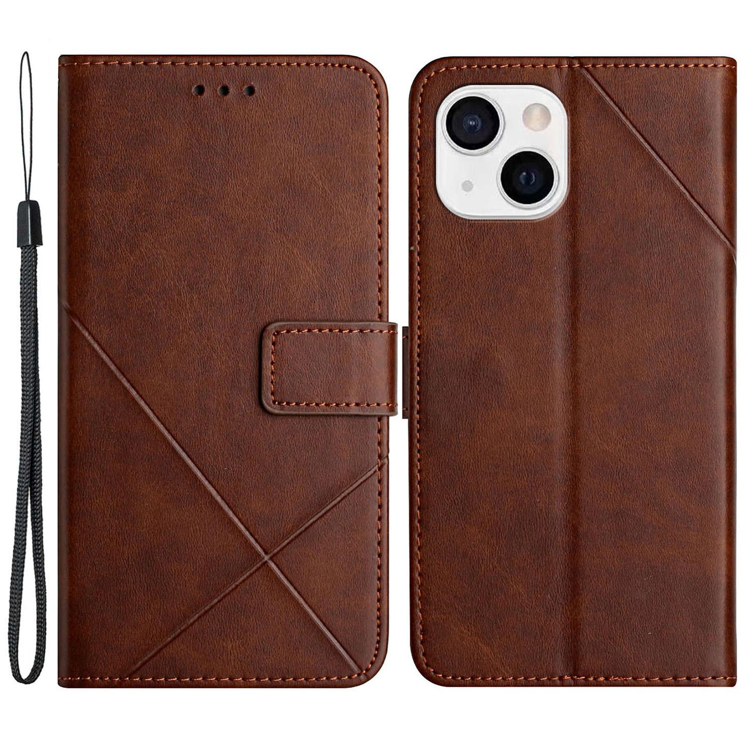 

PU Leather Cover for iPhone 15,Wallet Stand Imprinted Anti-drop Phone Case Brown
