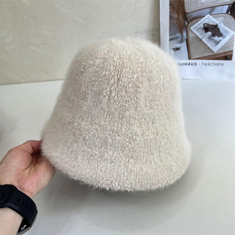 Autumn and winter new rabbit fur knitted bucket hat women's fashion literary warmth straight fisherman hat