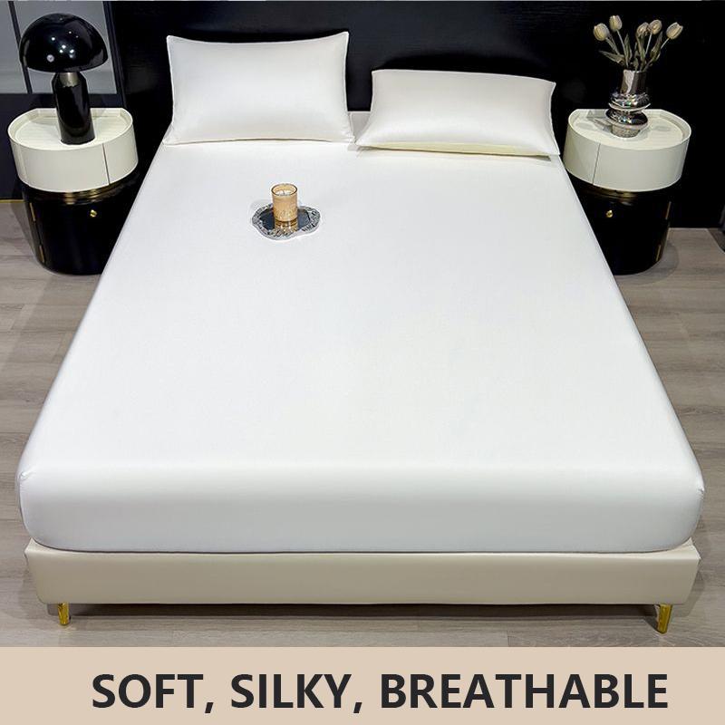 

Новый комплект простыней из ледяного шелка Летний комплект постельного белья Однотонное покрывало Простыня на резинке Полный комплект Простыня Охлаждающая простыня Шелковистая простыня 90*200cm(+1pillowcase)