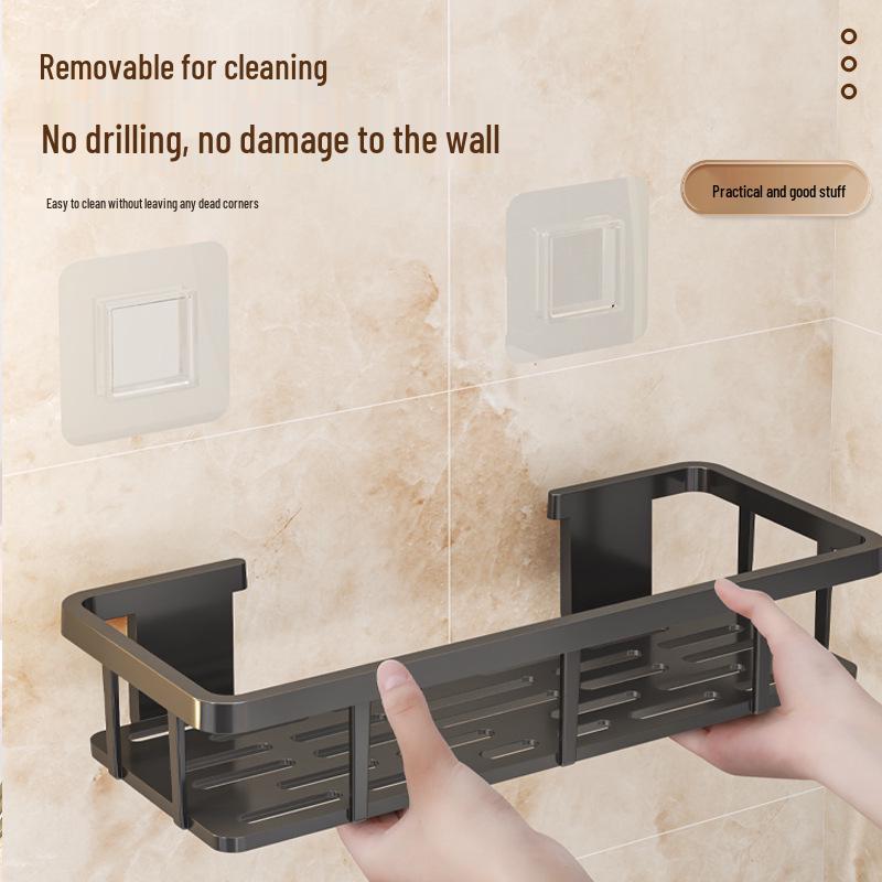 Punch-Free Wall-Mounted Bathroom Storage Shelves and Vanity Organizer