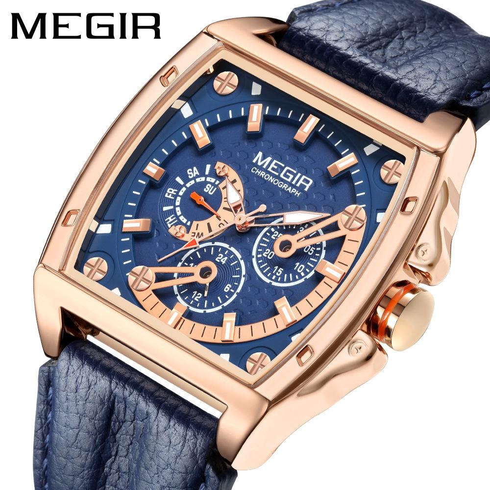 Men'S Watch, Stylish Square Waterproof Luminous Leather Sports Quartz Watch 2204