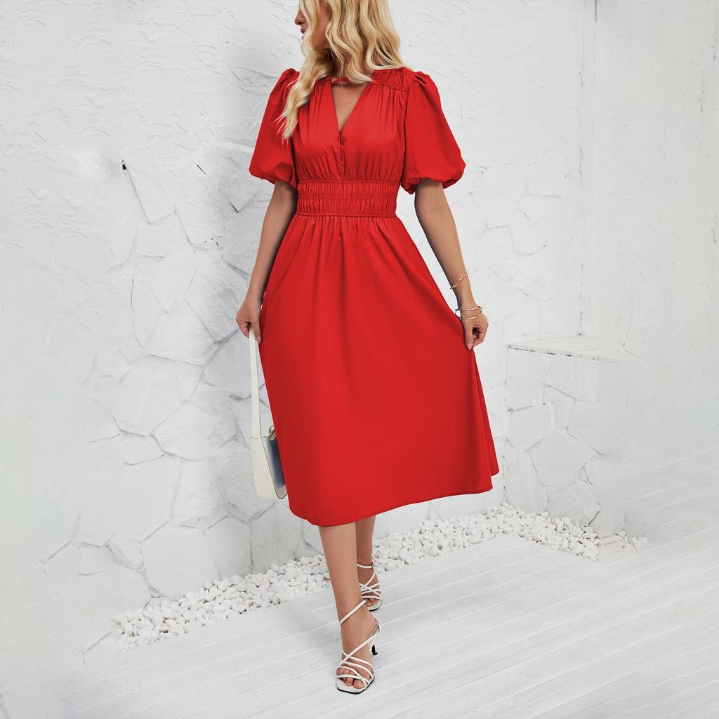 Sommer Damenmode Solide Kurzarm Plissee Kurzarm Knöchellanges trägerloses Kleid