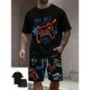 Modisches Lässiges Herrenanzug 3D Lässiger Farbdruck Sommer T-Shirt Shorts Einfach