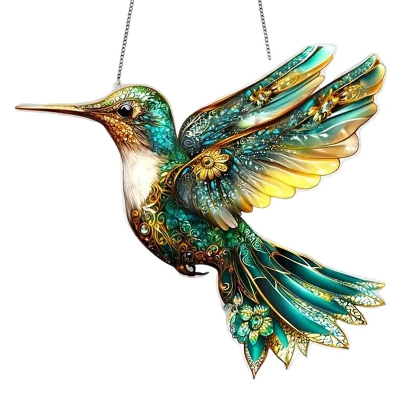 Colorful Acrylic Bird Pendant Crystal Like 2D Flat Hanging Ornament for Car Rear Mirror Charm and Window Decoration