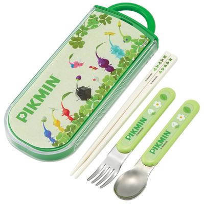 Lunchbox-Trio-Set, Essstäbchen, Löffel, Gabel, Kinderbesteck, antibakterielle Behandlung, leicht zu öffnen, Schiebetyp, hergestellt in Japan, Nintendo Pikmin Boys