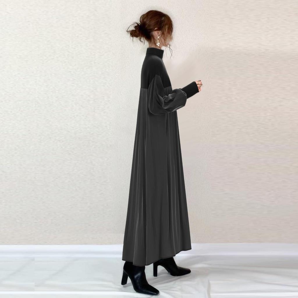 TOWYYO Docking Long Sleeve Dress with High Cute Loose Suitable for Women in Their and and Winter Women's Neck, Ruffles, Casual, Elegant, Fit,