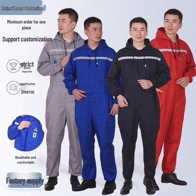 Men's Anti-Static Polyester-Cotton Work Coverall with Reflective Strips - Dustproof, One-Piece Protective Suit for Auto Repair and Sailing.