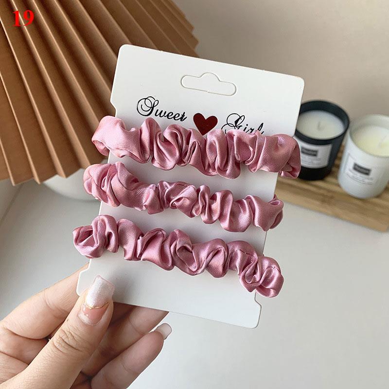 Fashion 3PCS/Set Satin Silky Scrunchies Hair Rope Luxury Solid Color Elastic Hair Bands Women Hair Accessories Headwear