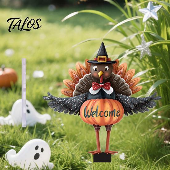Fall Festival Garden Ornaments Thanksgiving Turkey Stake, Wizard Hat with Pumpkin Lawn Ornament, Outdoor Decorations for Waterproof Acrylic