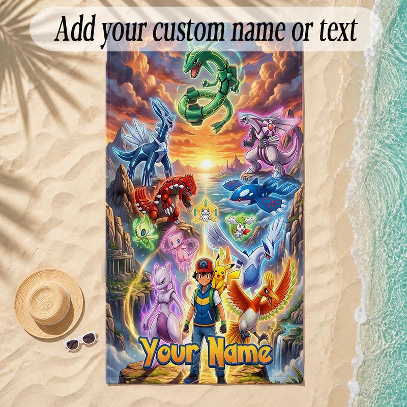 Beach TowelPokémon Custom Name Text Personalized Soft Towel for Beach Pool Indoor Home Decor Gift