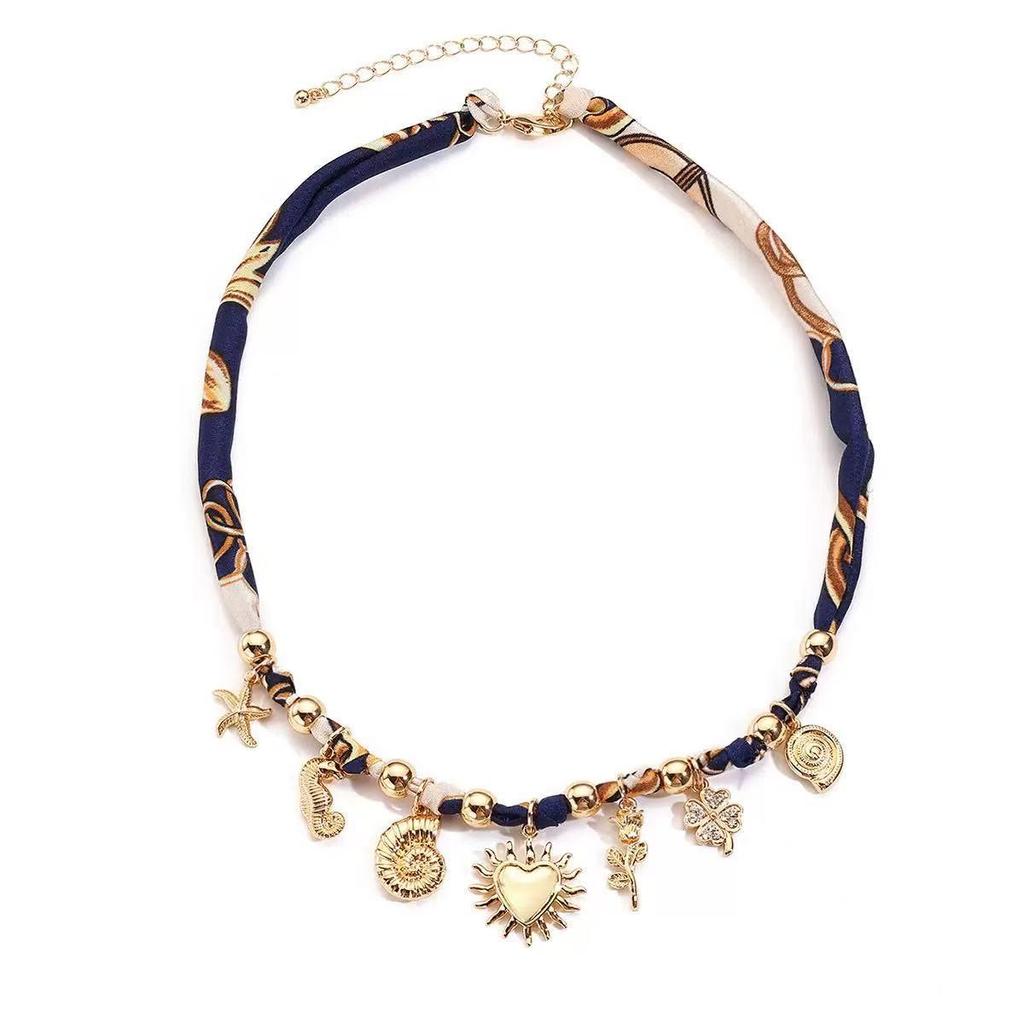 European & American Style Dopamine Color Silk Scarf Necklace with Christmas Bow and Multi-Pendant.