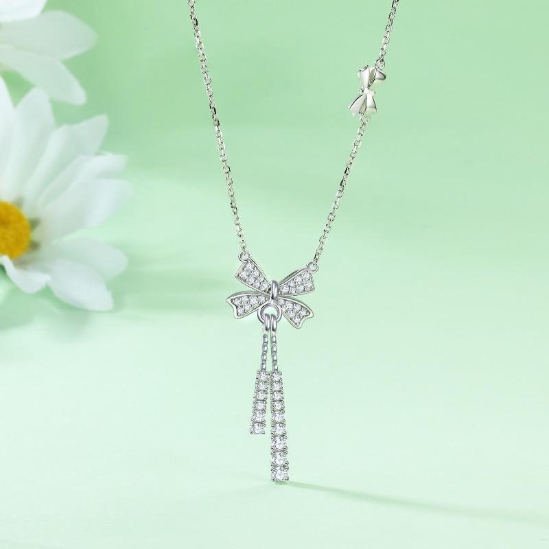 Sterling silver smart fringed bow necklace female versatile personality s925 silver pendant