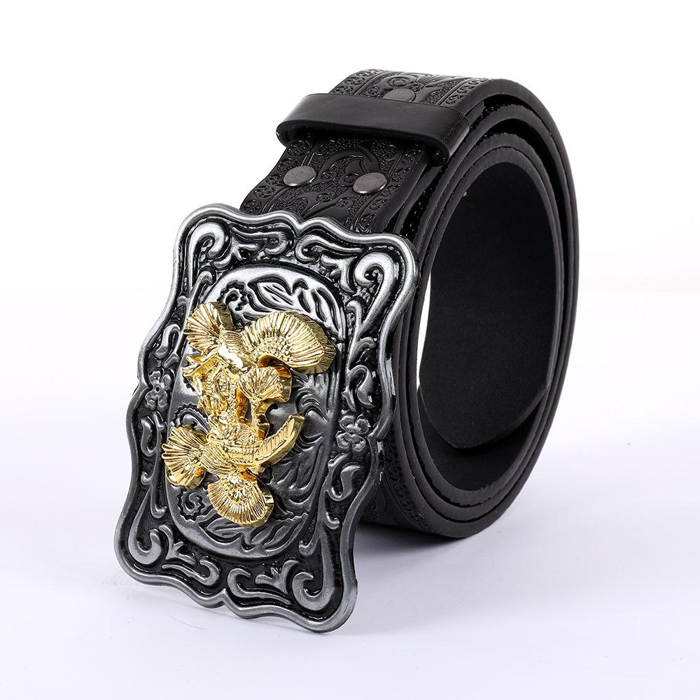 Embossed 3D Hook & Buckle Western Cowboy Style Leather Belt