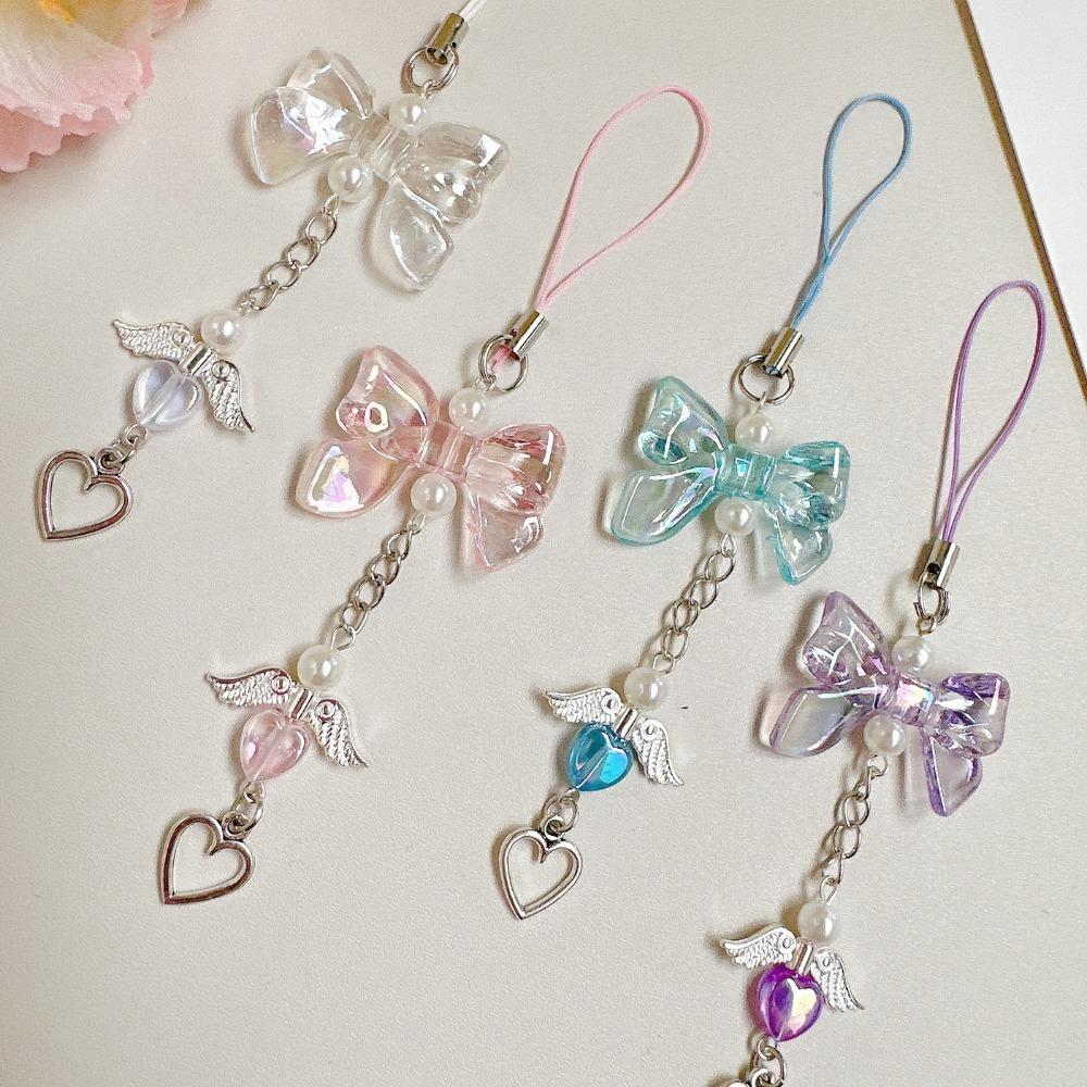 Wings Heart Fringe Phone Lanyard Love Pendant Bowknot Phone Chain  Key  Accessories