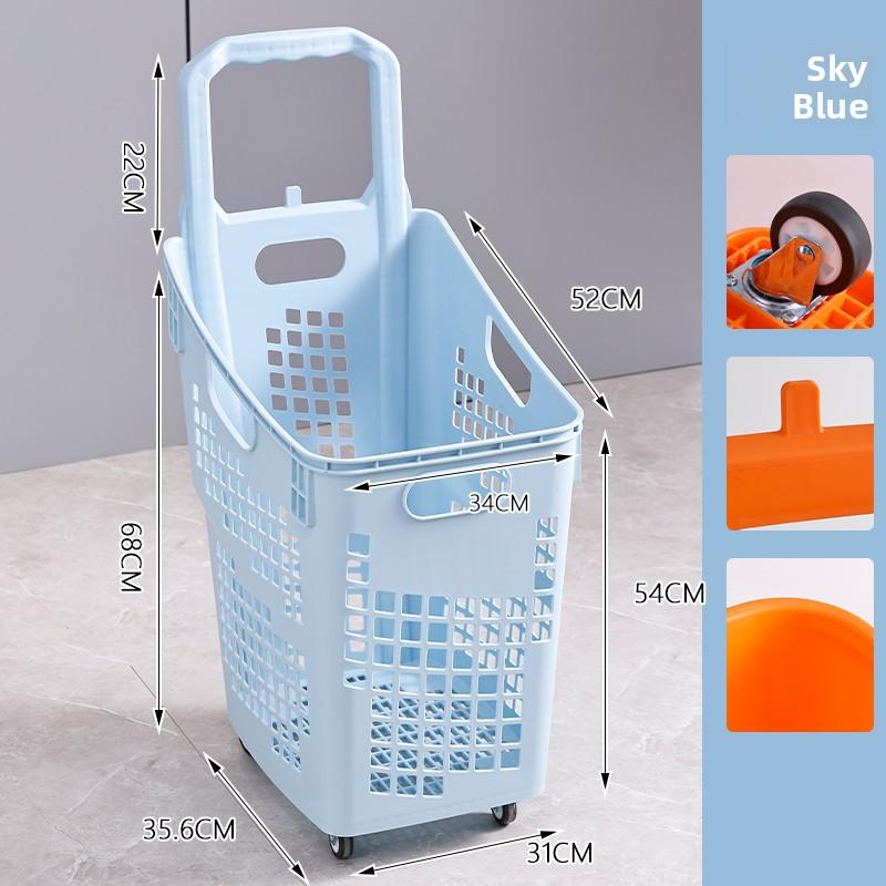 Thickened Plastic Shopping Basket with Wheels Handheld KTV Basket Convenience Store Caddy Vegetable Basket Pull Rod Basket