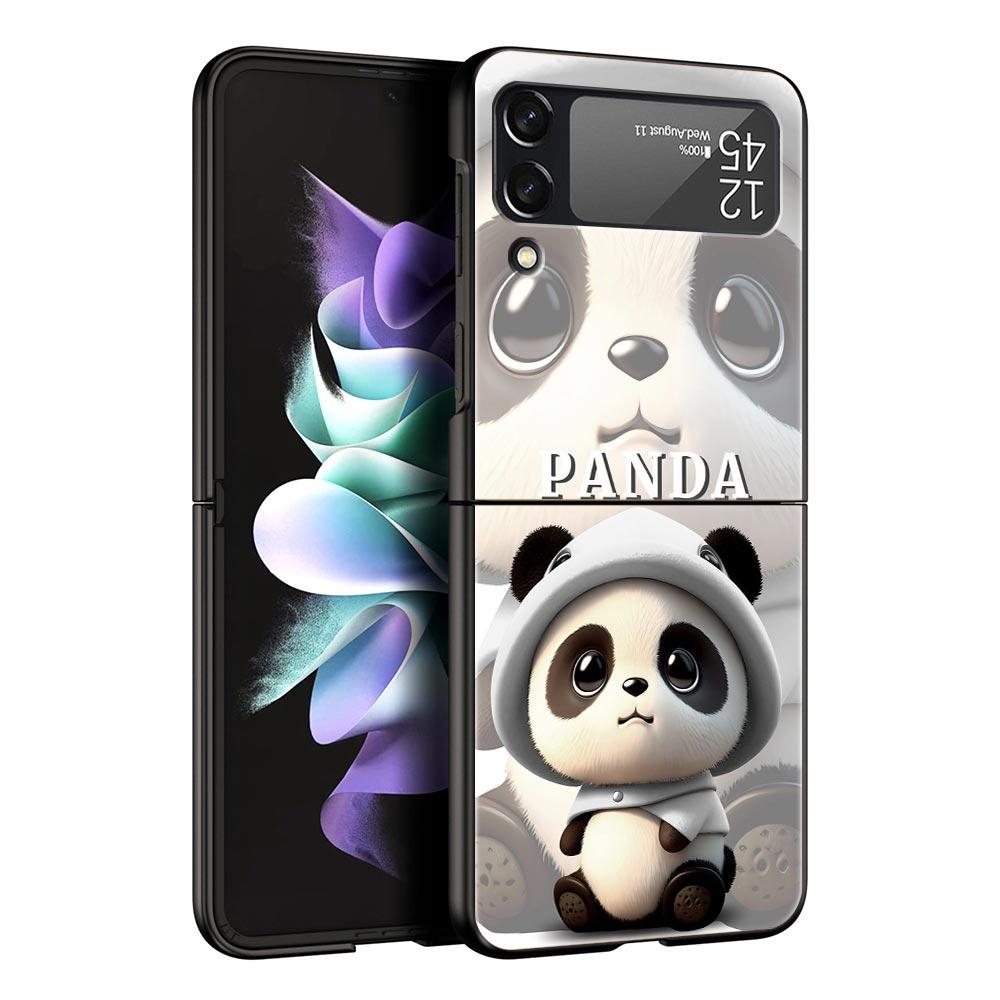 Baby Panda Hard PC Phone Case For Samsung Galaxy Z Flip 7 6 5 4 Black Cover For Galaxy Z Flip 3 Foldable Shell Fundas Capas Bags
