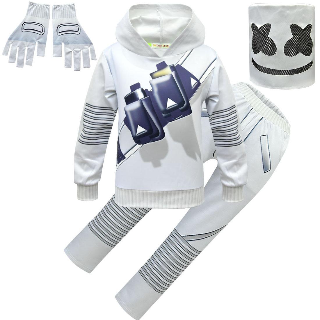 

Kids Boys Girls DJ Marshmello Long Sleeves Hoodie Pants Mask Headgear Sets Halloween Cosplay Costumes Role Play Outfit 160 білий