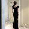 High-End-Promi-Kleid aus hohlem, gespaltenem Samt für Damen