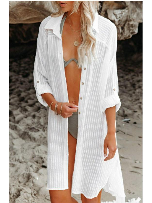 

Европейский и американский свободный кардиган-накидка для бикини с длинным рукавом для пляжа, морского отдыха, защиты от солнца. One Size белый