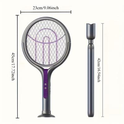 2-in-1 Faltbare Elektrische Fliegenklatsche Wiederaufladbarer Rotierender Kopf mit Violettem Licht Innen Außen Camping Einziehbarer Stiel