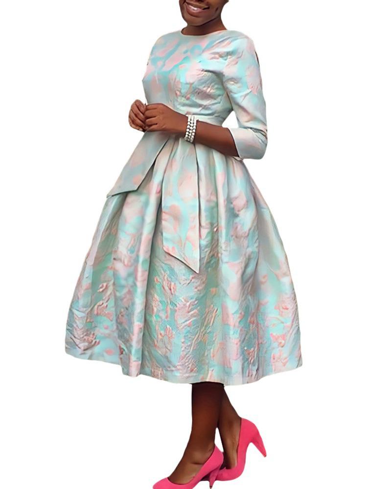 BN0011 Neues rundhalsiges Jacquard-Schwingkleid für europäische und amerikanische Frauen