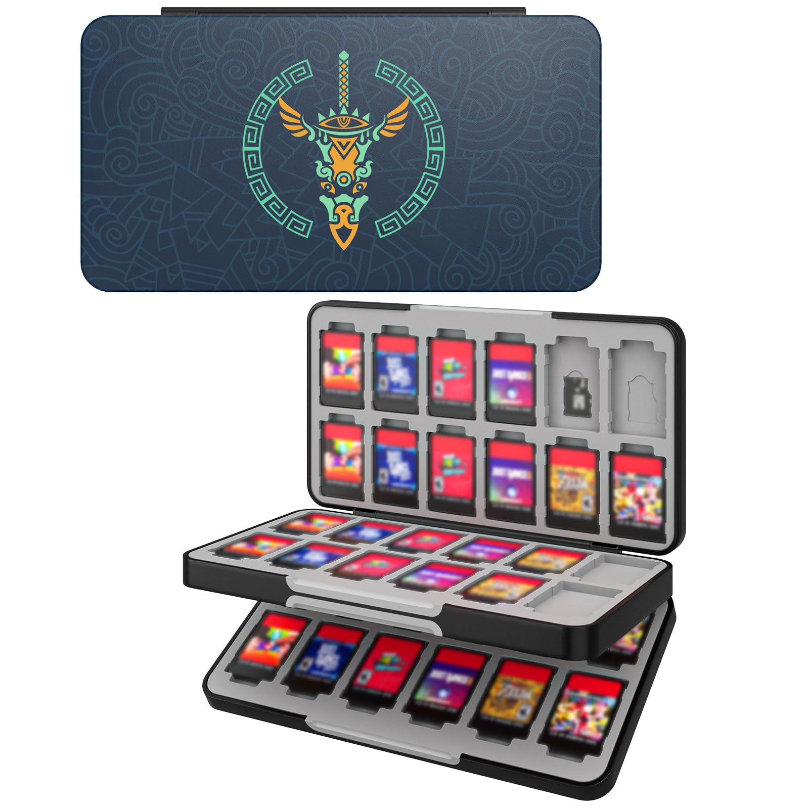 

ATiC Soft Case for Switch OLED Card Storage Holds 48 Switch Games and 24 Micro SD Cards Game Card Storage and Easy to The Legend of Zelda Tiakin Blue