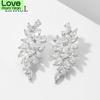 Marquise Cut Blume Zirkonia Kristallstein Lange Hängeohrringe Für Frauen Glänzendes Blatt Cubic Zirkonia Stein Braut Braut Brautschmuck Fsep2415Blume Hängend