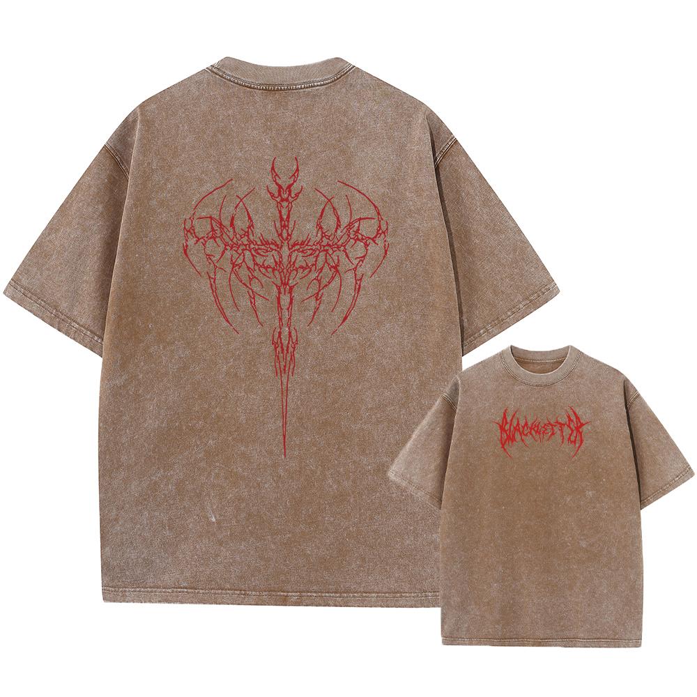 Mens Red Thorn Print Fashionable Washed TShirt Summer Casual  Cotton Short Sleeve Daily Home Wear Fitness Running Base Top