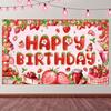Red Strawberry Party Background Polyester Poster Photo Props  Photo Booth