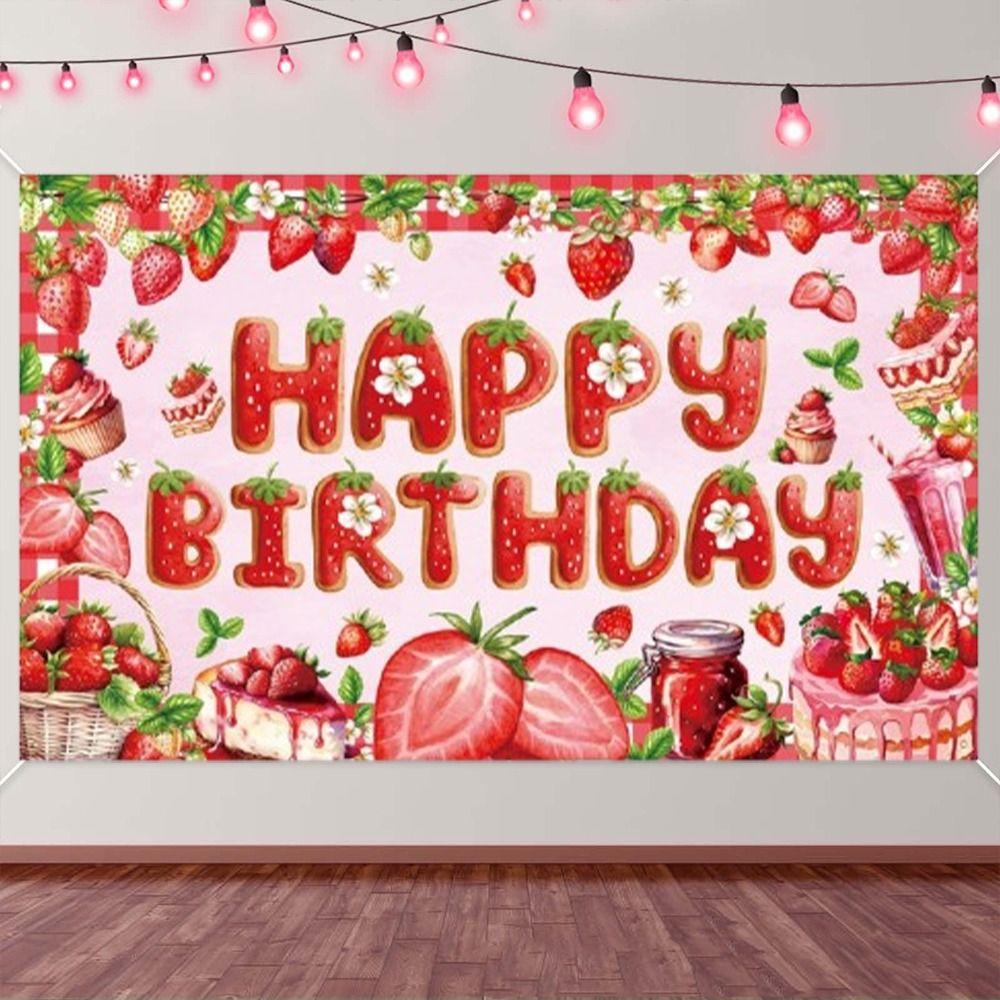 Red Strawberry Party Background Polyester Poster Photo Props  Photo Booth