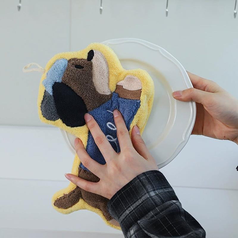 Sød Hund Håndklæde Koral Fleece Stærk Vandabsorption Badeværelse Håndklæde til Hængebrug Blød Vaskeklud Køkken