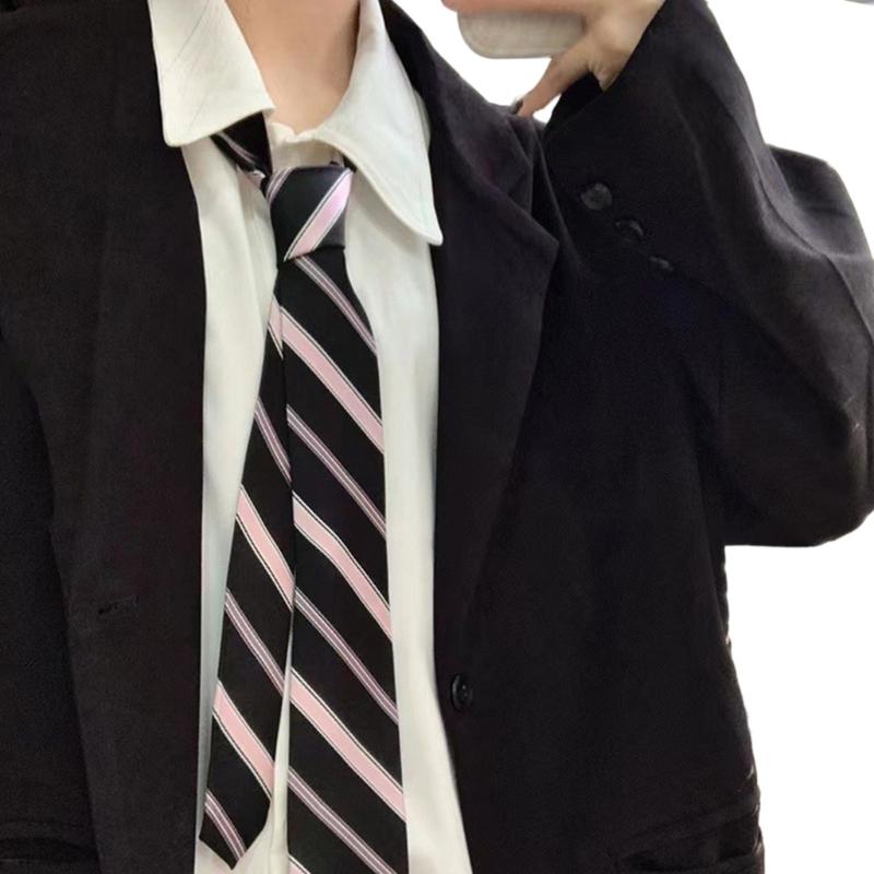 Lazy Tie Hand-tied Neckties Japanese Style Striped Collar Tie for School Shirt