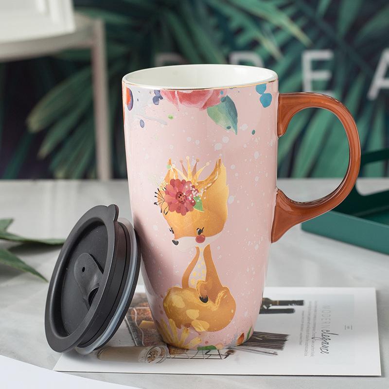 Creative Cartoon Ceramic Cup Large Capacity Drinking Cup with Lid Home Office Coffee Cup High value Couple Mug