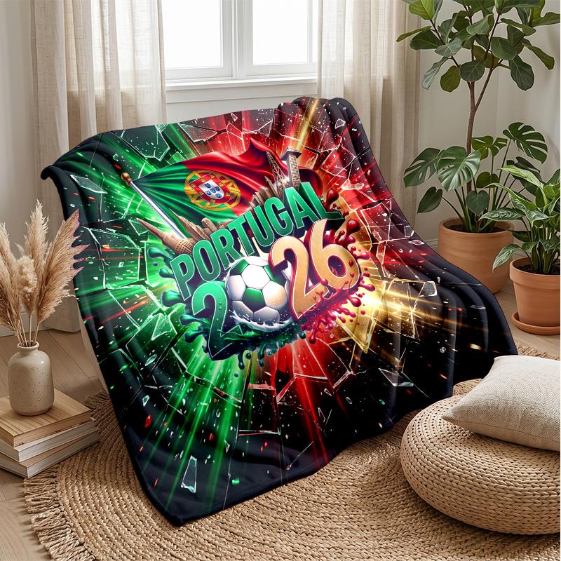 Portugal Football Printed Flannel Blanket Skin Friendly Warm Decorative Throw for Indoor Couch Bed Daily Use