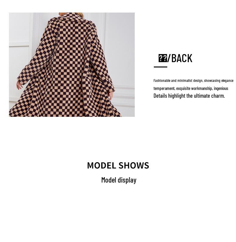 2023 Women's Mid-Length European & American Faux Fur Plaid Coat