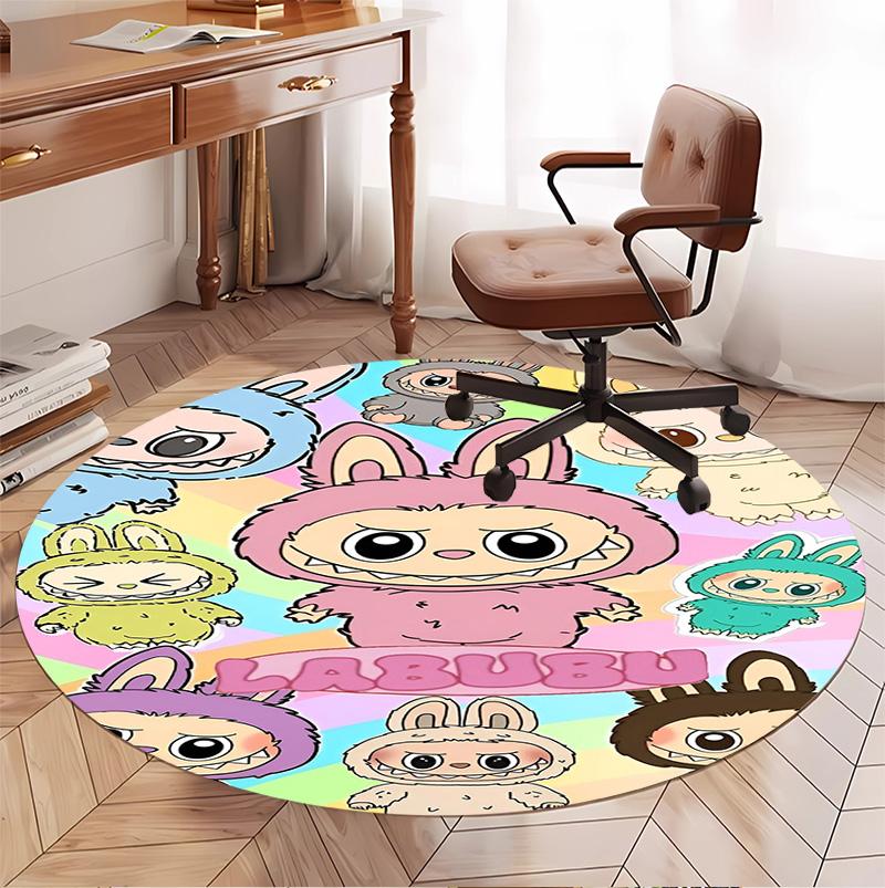 Labubu Pattern Round Rug, Indoor/Outdoor Mat, for Picnic, Gameroom, Bedroom, Office, Living Room, Home Decor Carpet, Birthday Gift