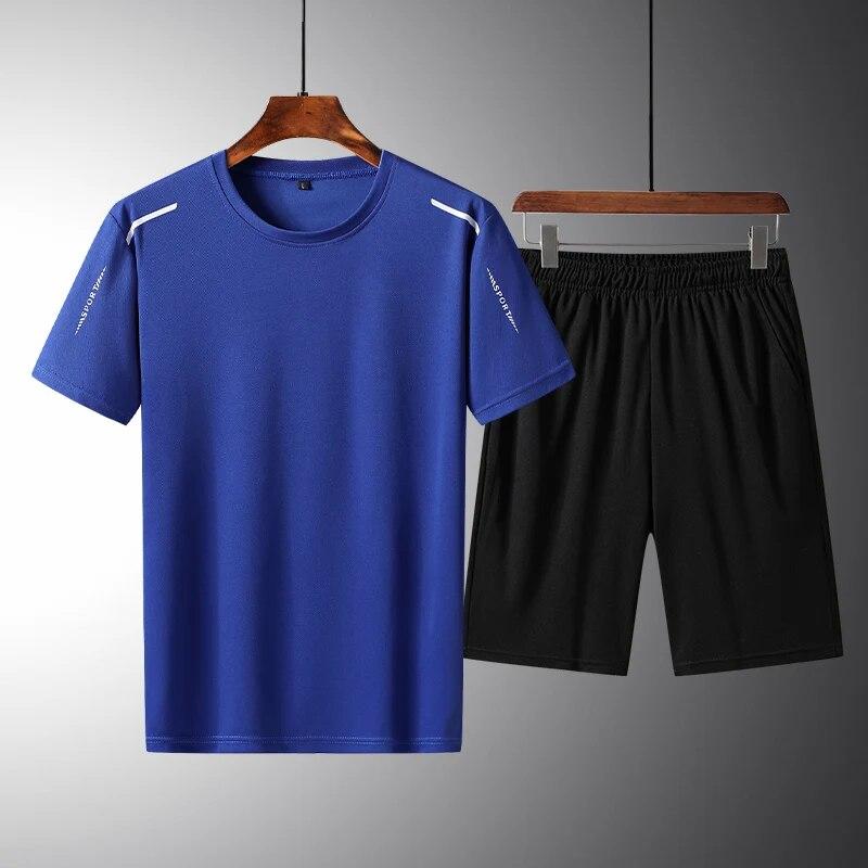 Set Estivo Sportivo Casual in Seta di Ghiaccio ad Asciugatura Rapida Popolare T-shirt a Maniche Corte, Pantaloncini e Pantaloni da Uomo