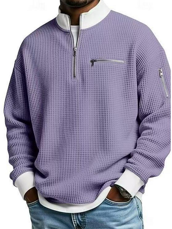 Men's American Style European Trend Waffle Knit Zipper Hoodie, Long Sleeve, Fashion Casual, 2025.