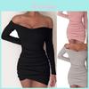Robe Mini Bodycon Élégante pour Femme Manches Longues Décolleté Bardot Soirée Cocktail Fête Club Us